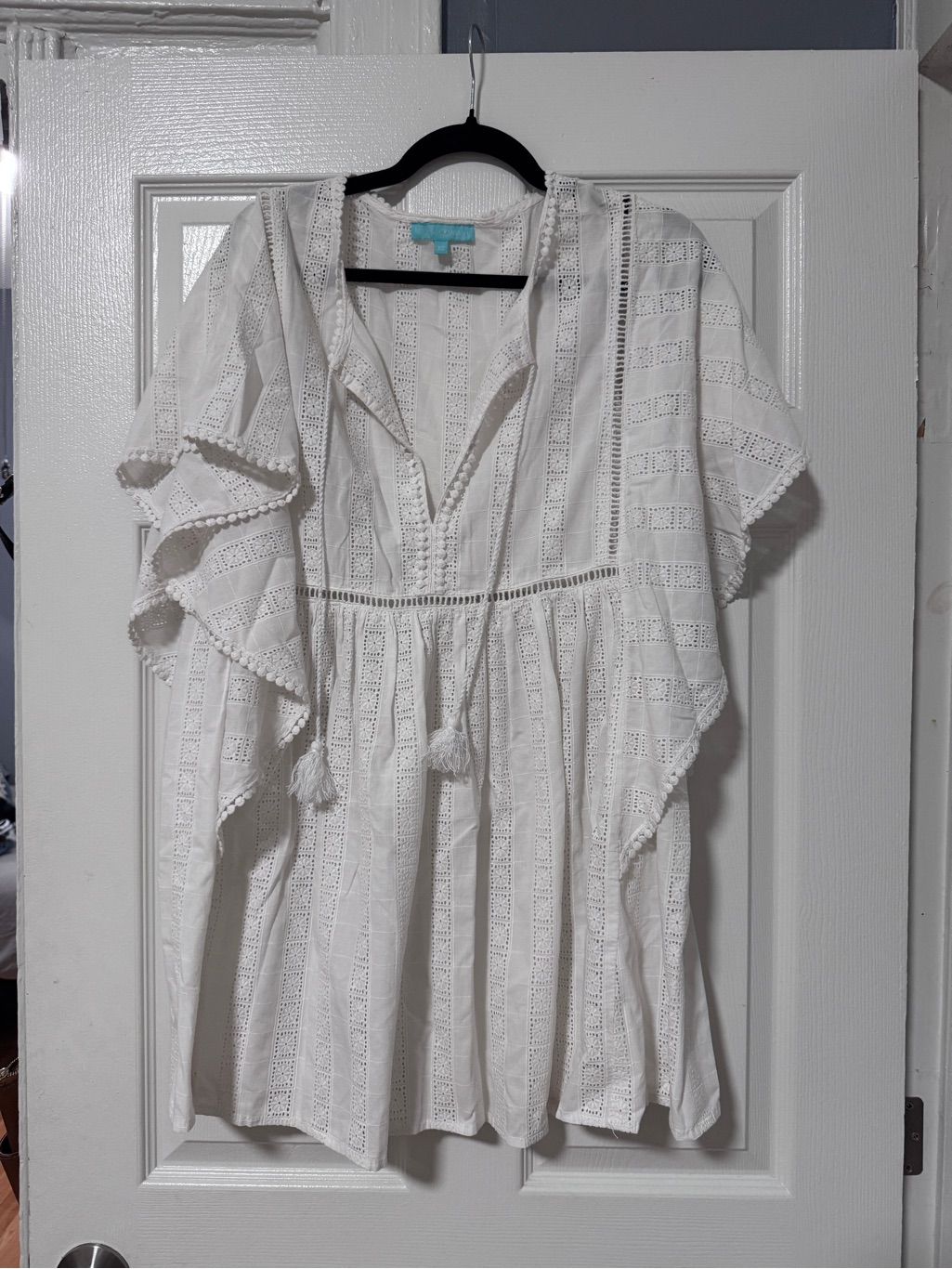 Melissa Odabash White Eyelet Tie-Front Swim Coverup Tunic
